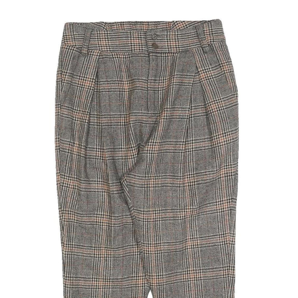 Womens Regular Fit Checked Trousers W30 L20 Classic Grey Brown Zip Pocket Detail