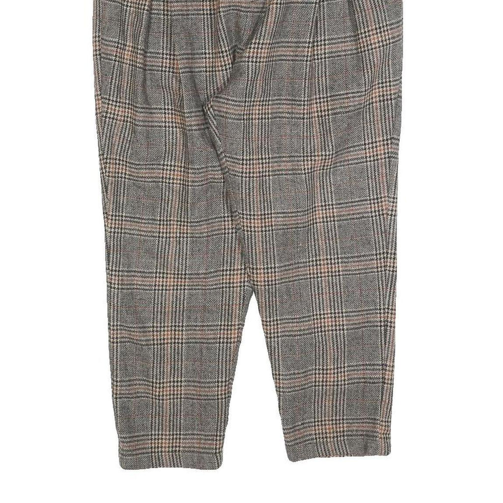 Womens Regular Fit Checked Trousers W30 L20 Classic Grey Brown Zip Pocket Detail