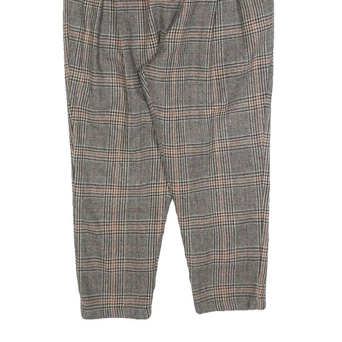 Womens Regular Fit Checked Trousers W30 L20 Classic Grey Brown Zip Pocket Detail