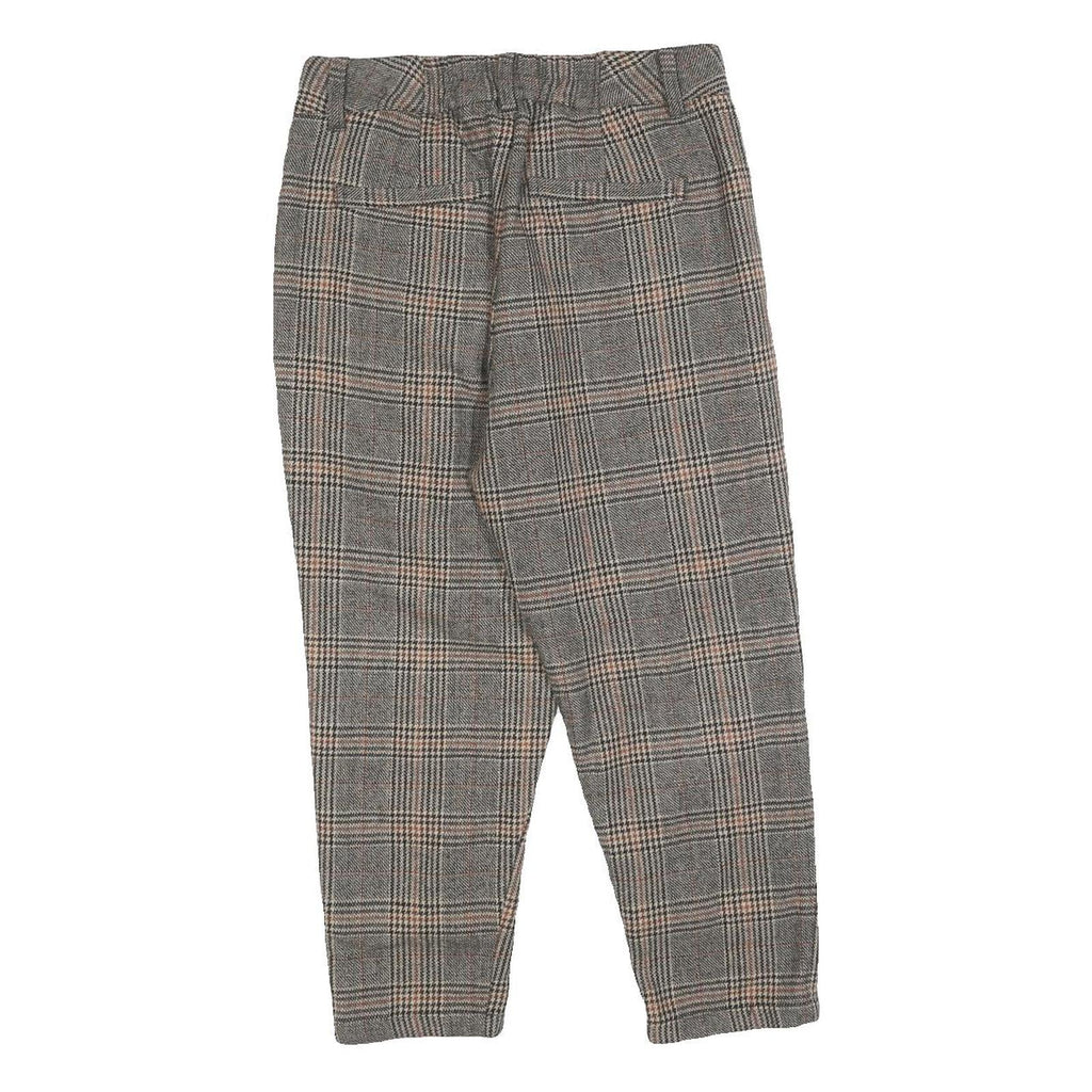 Womens Regular Fit Checked Trousers W30 L20 Classic Grey Brown Zip Pocket Detail