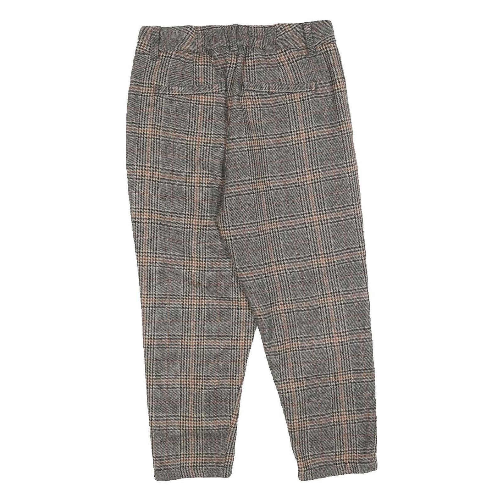 Womens Regular Fit Checked Trousers W30 L20 Classic Grey Brown Zip Pocket Detail