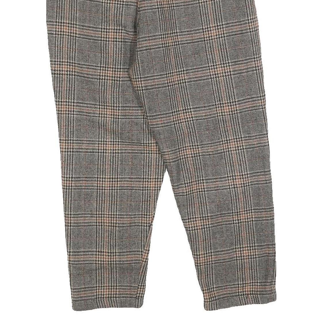 Womens Regular Fit Checked Trousers W30 L20 Classic Grey Brown Zip Pocket Detail