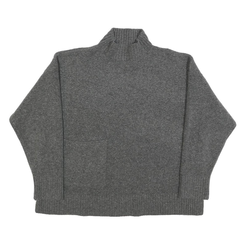 ZARA Womens Grey Plain Pullover Roll Neck Basic Knit S Wool Blend Jumper