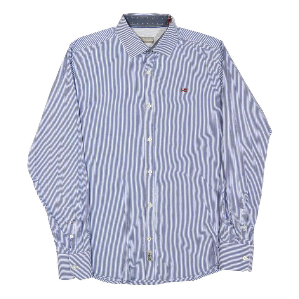 NAPAPIJRI Mens Blue & White Striped Shirt M Cotton Blend Formal Long Sleeve