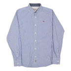 NAPAPIJRI Mens Blue & White Striped Shirt M Cotton Blend Formal Long Sleeve