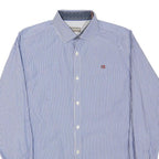 NAPAPIJRI Mens Blue & White Striped Shirt M Cotton Blend Formal Long Sleeve