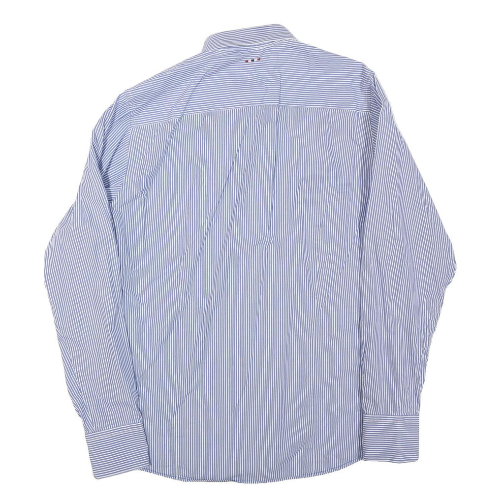 NAPAPIJRI Mens Blue & White Striped Shirt M Cotton Blend Formal Long Sleeve
