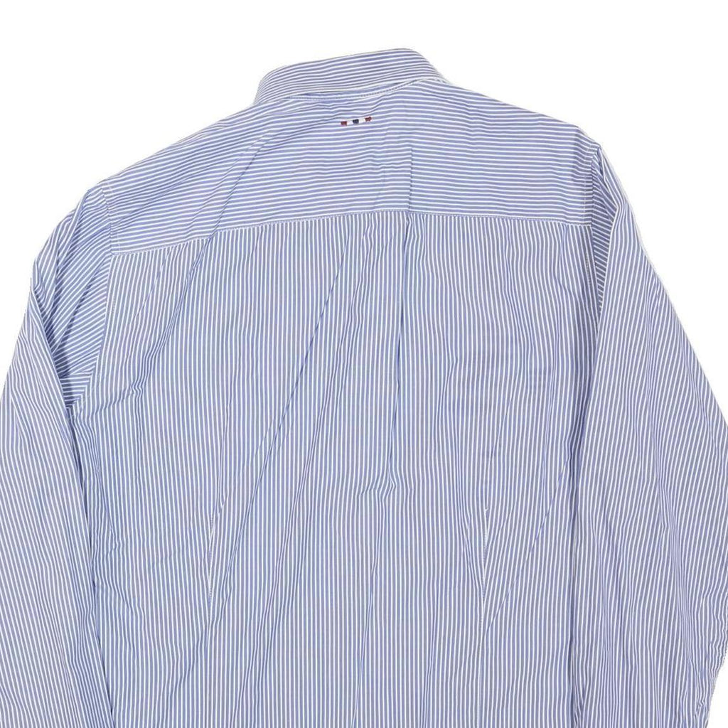 NAPAPIJRI Mens Blue & White Striped Shirt M Cotton Blend Formal Long Sleeve