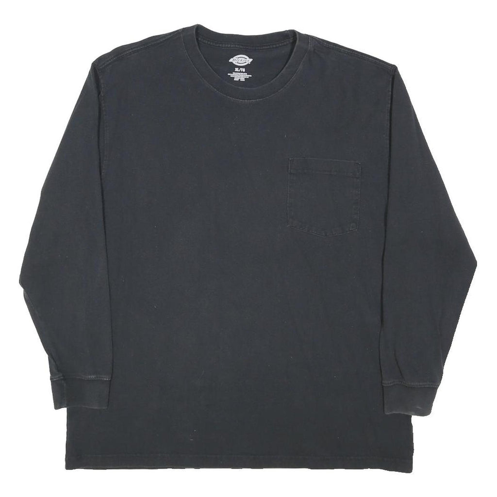 DICKIES Mens Black Long Sleeve Crew Neck T-Shirt XL Pocket Cotton Blend Casual