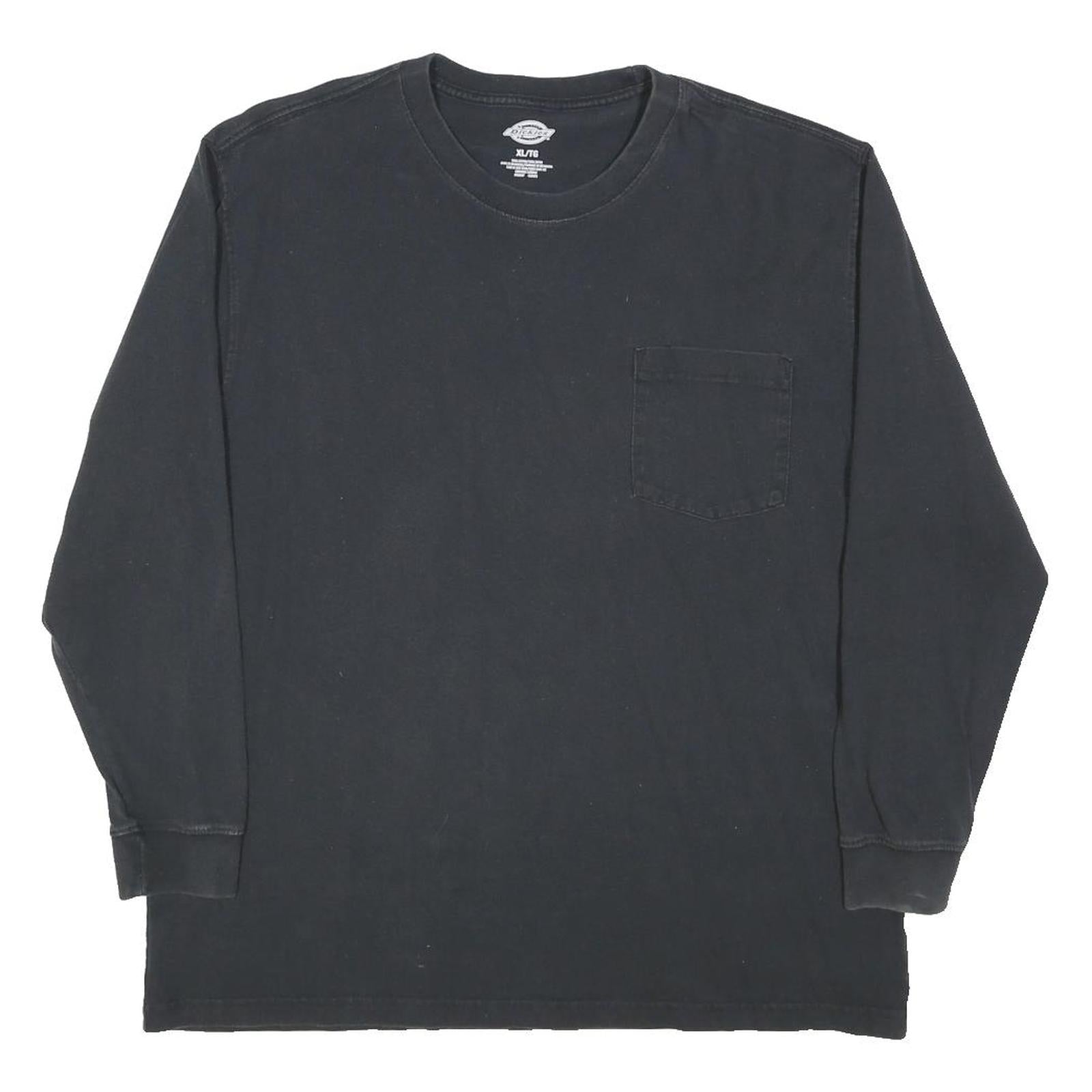 DICKIES Mens Black Long Sleeve Crew Neck T-Shirt XL Pocket Cotton Blend Casual