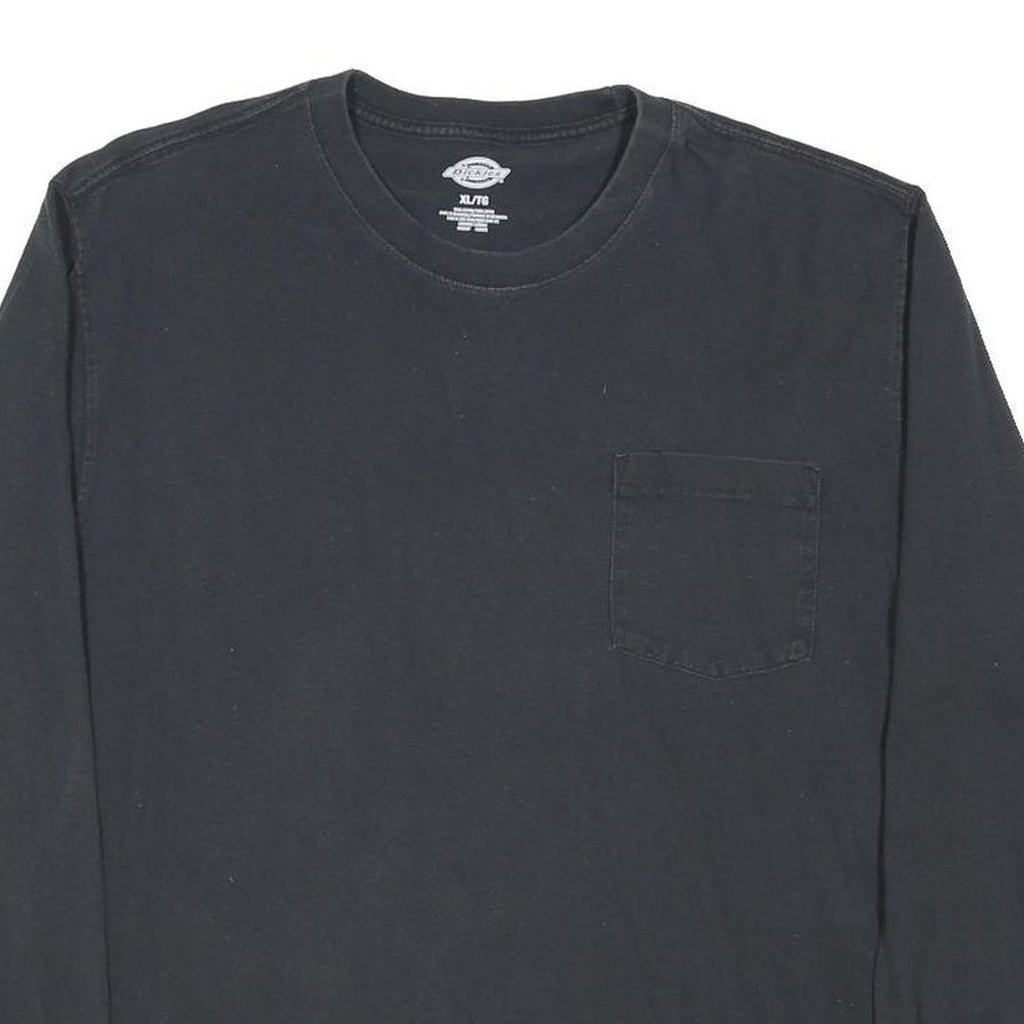DICKIES Mens Black Long Sleeve Crew Neck T-Shirt XL Pocket Cotton Blend Casual