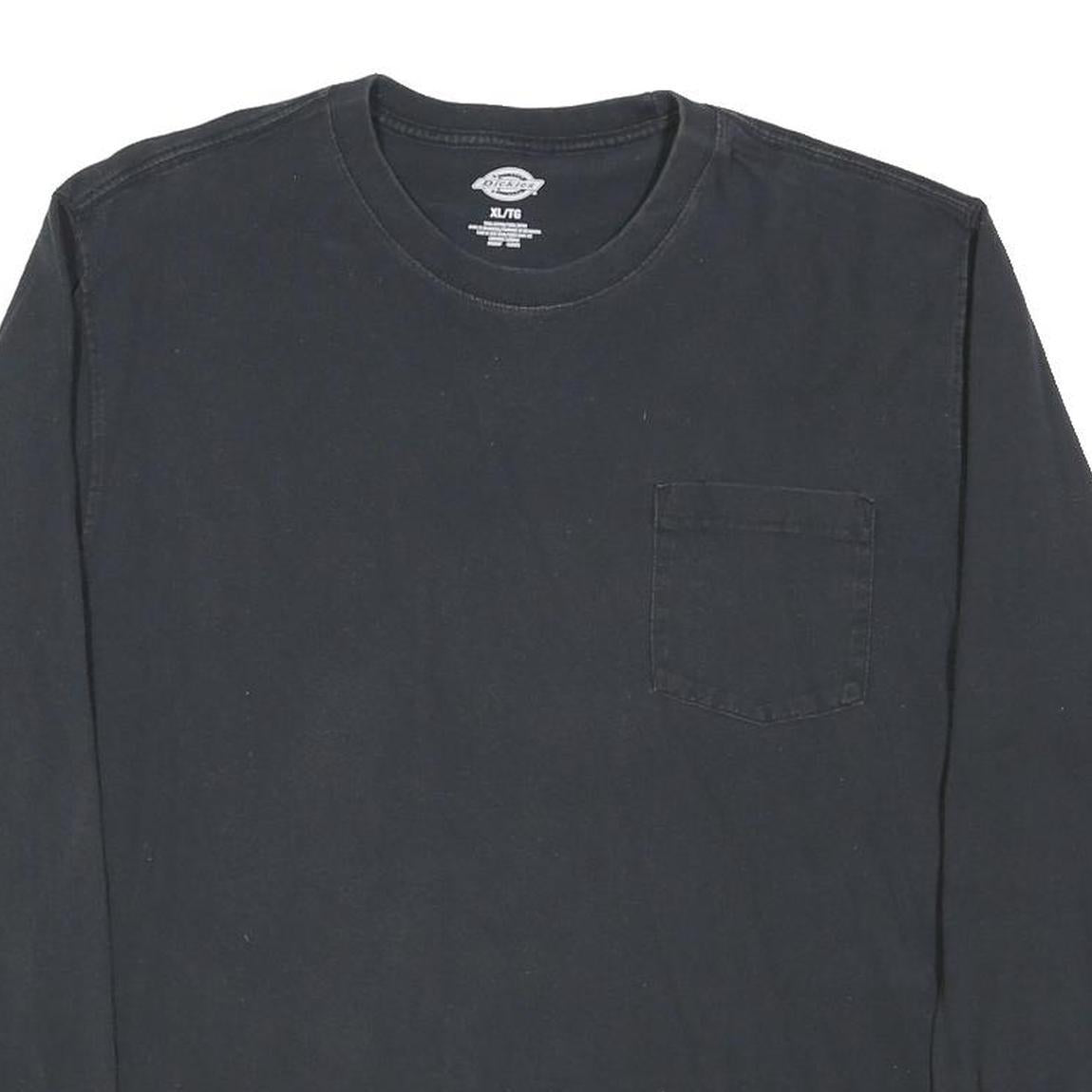 DICKIES Mens Black Long Sleeve Crew Neck T-Shirt XL Pocket Cotton Blend Casual