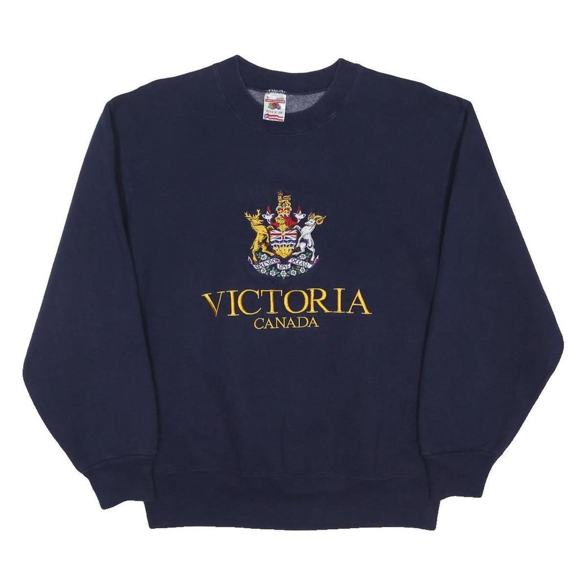 FRUIT OF THE LOOM Womens Navy Blue Victoria Canada Crew Neck S Embroidered