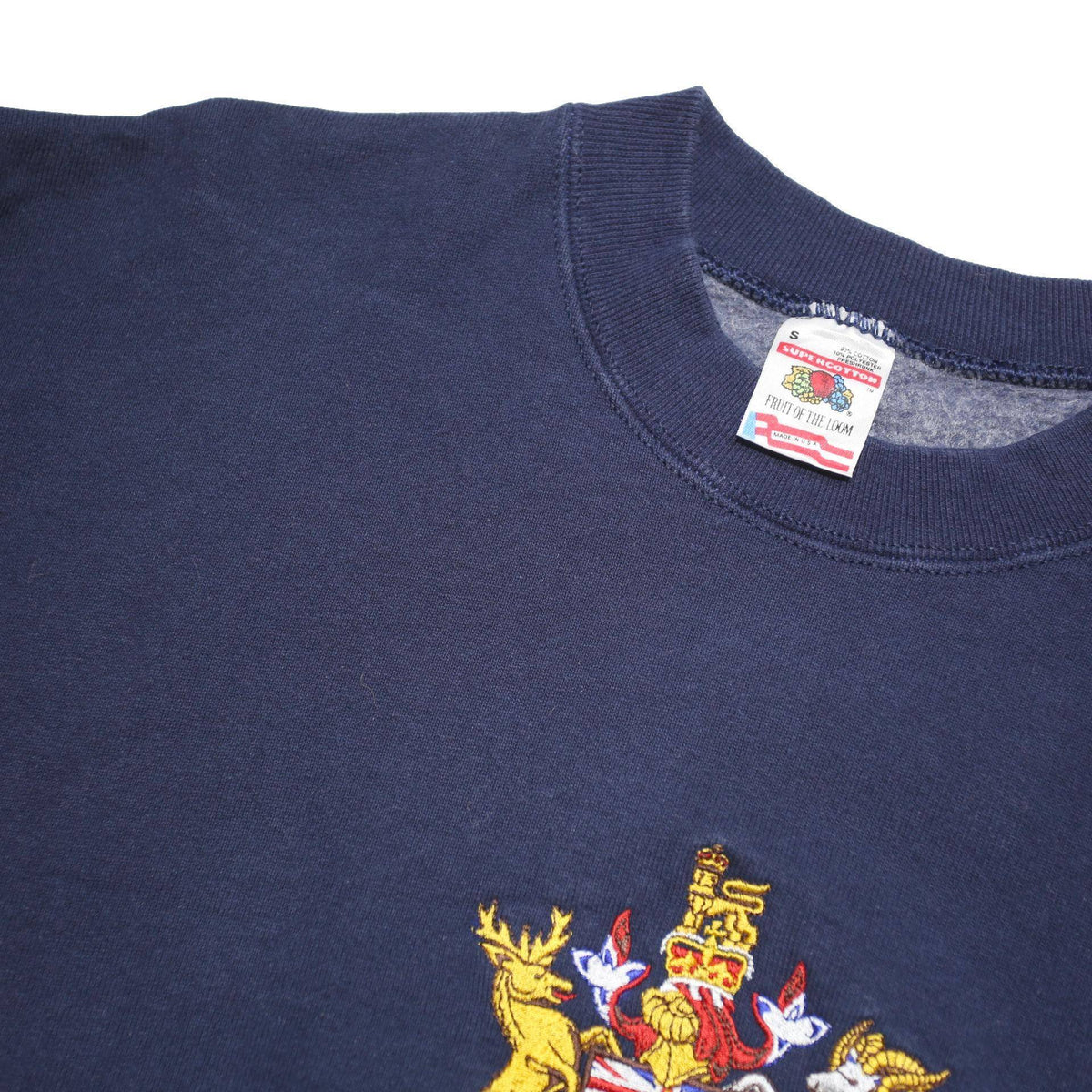 FRUIT OF THE LOOM Womens Navy Blue Victoria Canada Crew Neck S Embroidered