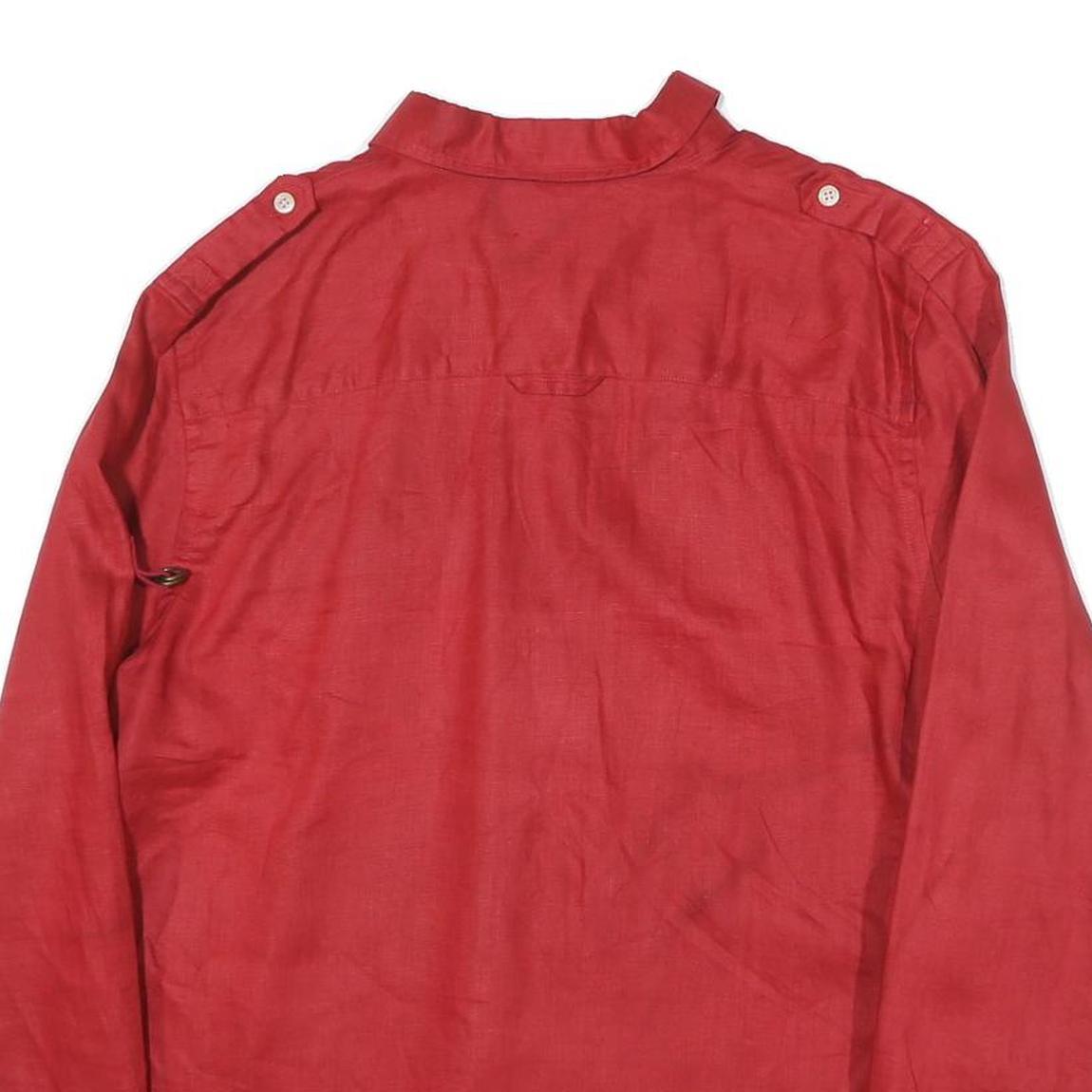 LAUREN RALPH LAUREN Womens Red Linen Shirt L Long Sleeve Button Up Casual