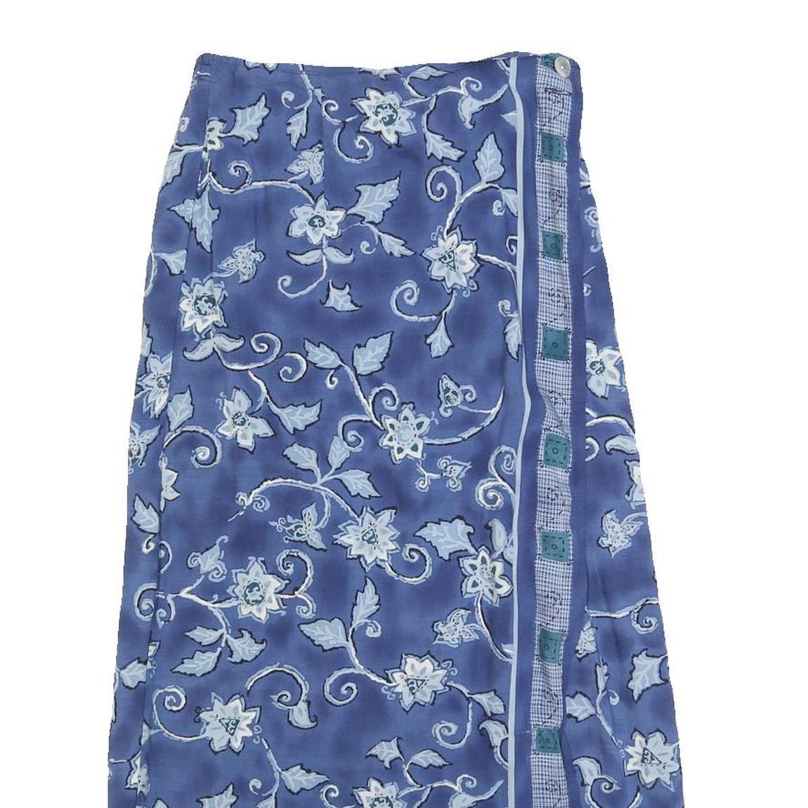 REQUIREMENTS Womens Blue Floral Midi Cotton Blend Pencil Skirt S Elegant Vintage