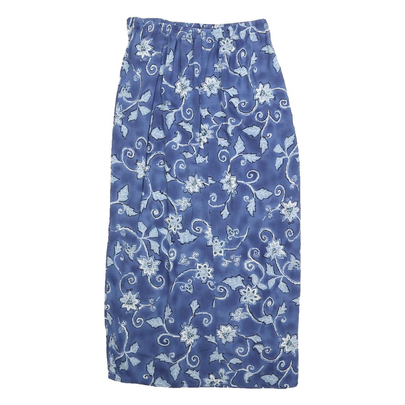 REQUIREMENTS Womens Blue Floral Midi Cotton Blend Pencil Skirt S Elegant Vintage