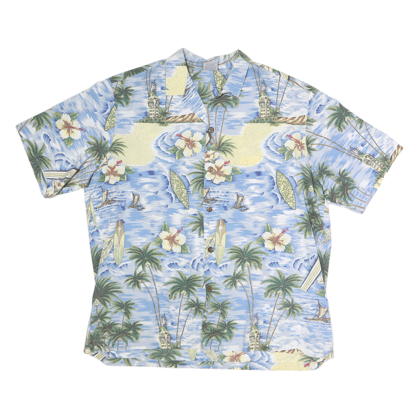 ROYAL CREATIONS Mens Blue Hawaiian Shirt XL Cotton Tropical Print Summer Casual