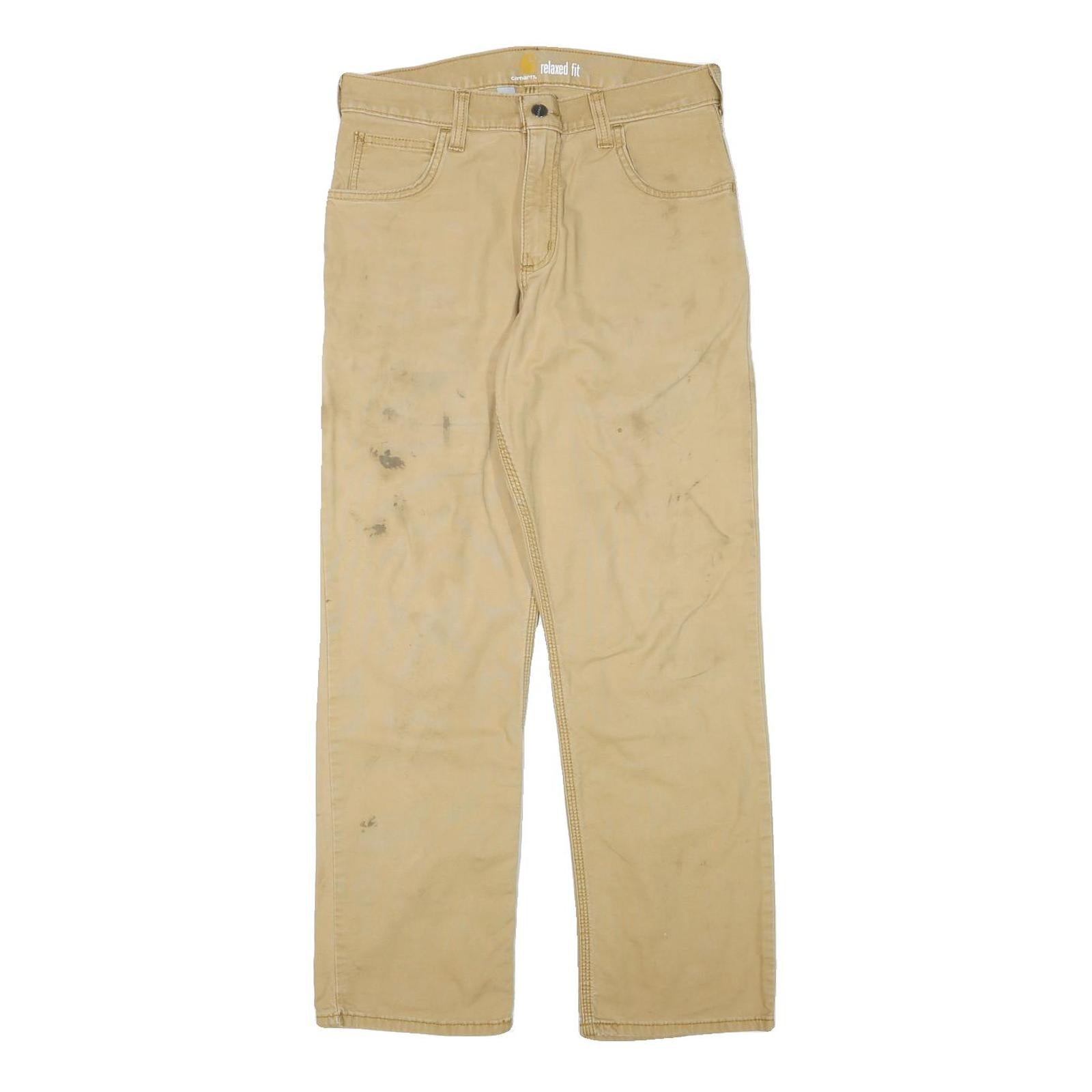 CARHARTT Mens Cotton Blend Beige Relaxed Straight Trousers W30 L30 Workwear