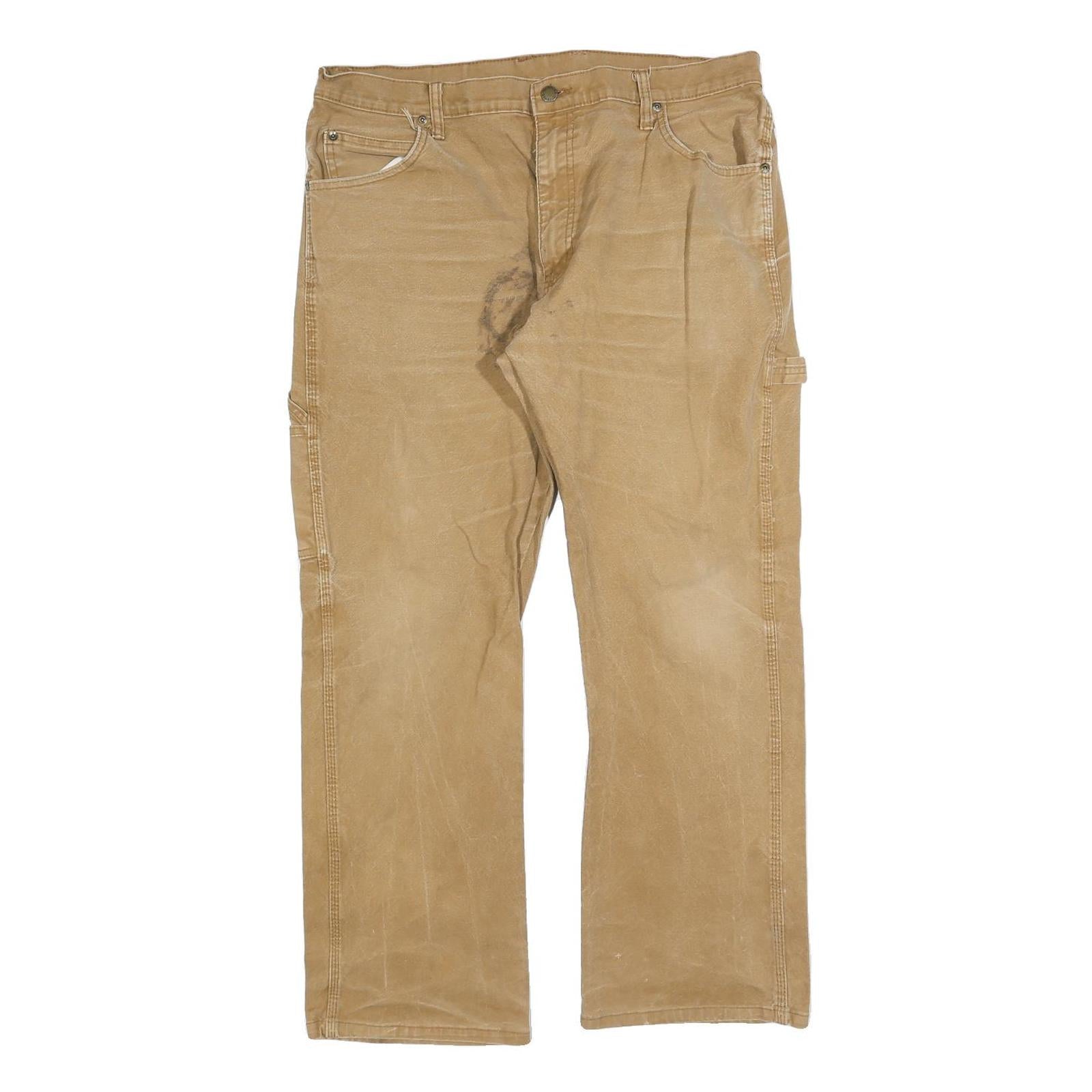 DICKIES Mens Jeans Regular Straight Denim Beige W36 L30 Workwear Zip Closure