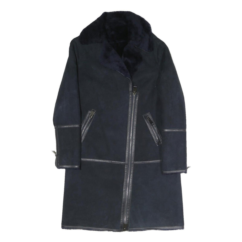 NOVE Womens Navy Blue Cotton Blend Long Sleeve Zip Jacket S Plain Stylish