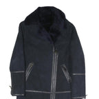 NOVE Womens Navy Blue Cotton Blend Long Sleeve Zip Jacket S Plain Stylish