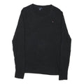 TOMMY HILFIGER Womens Black Plain Jumper Crew Neck Basic Knit 2XL Cotton Blend