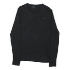 TOMMY HILFIGER Womens Black Plain Jumper Crew Neck Basic Knit 2XL Cotton Blend