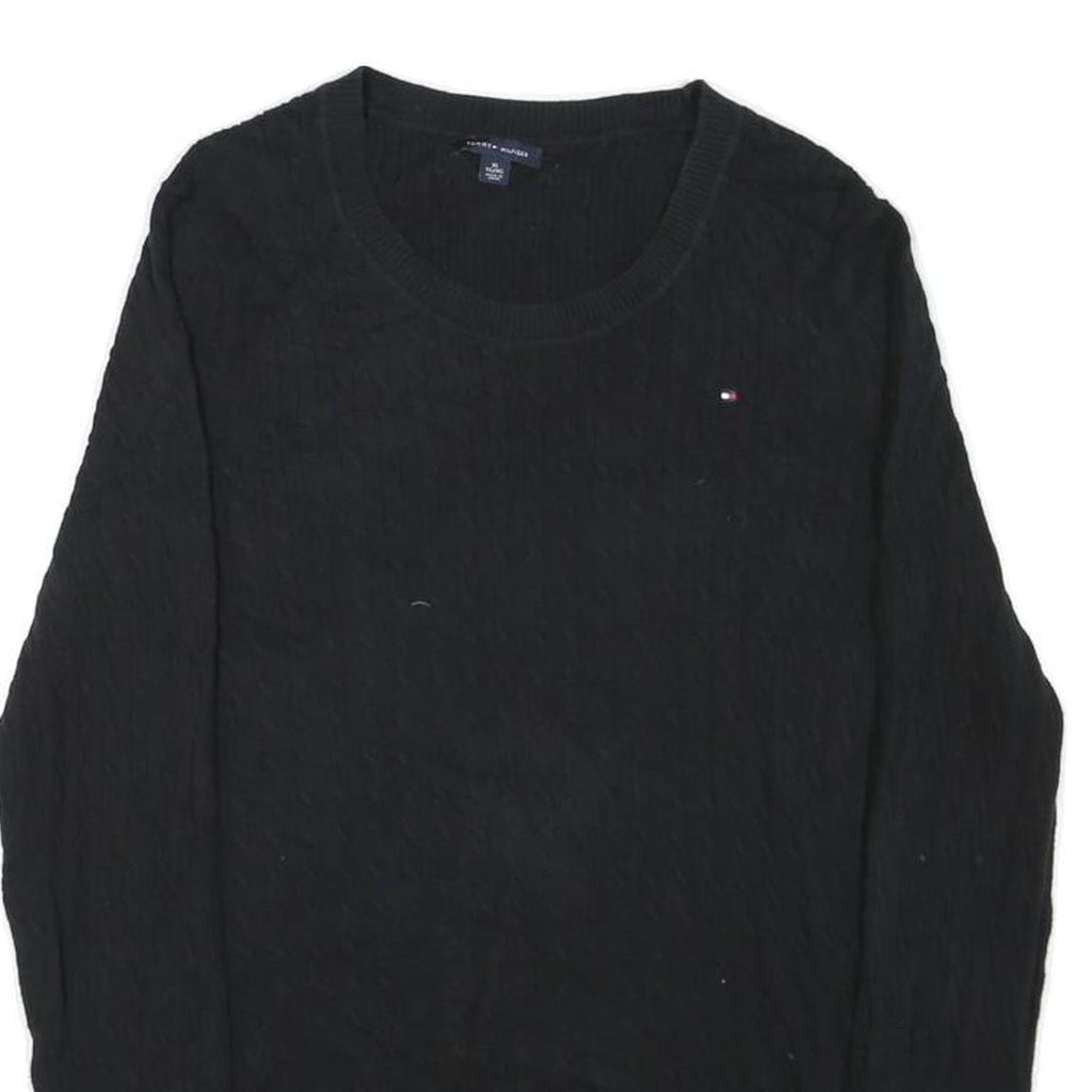 TOMMY HILFIGER Womens Black Plain Jumper Crew Neck Basic Knit 2XL Cotton Blend