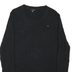 TOMMY HILFIGER Womens Black Plain Jumper Crew Neck Basic Knit 2XL Cotton Blend