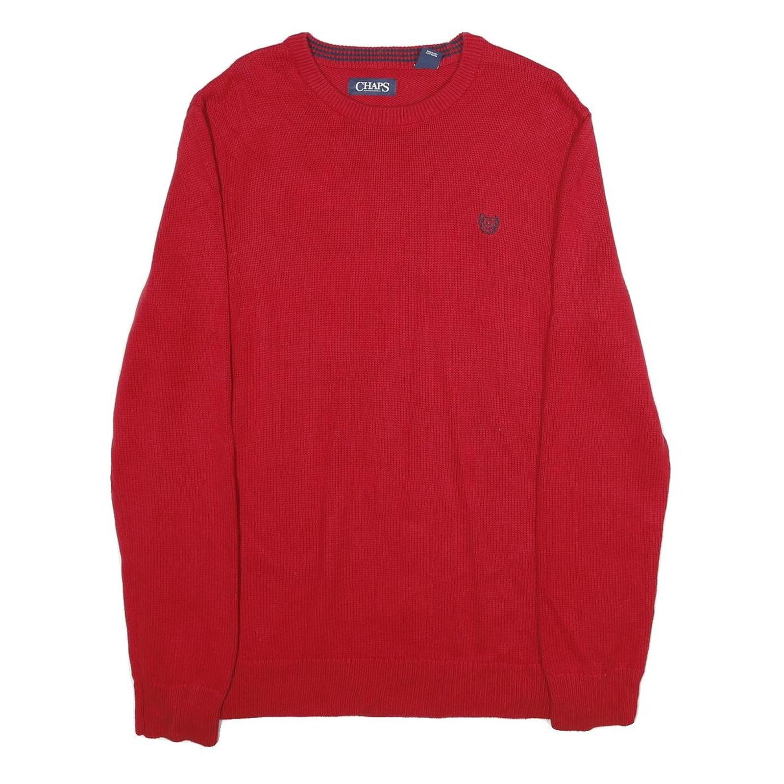CHAPS Mens Red Plain Cotton Jumper Crew Neck Basic Knit M Classic Knitwear
