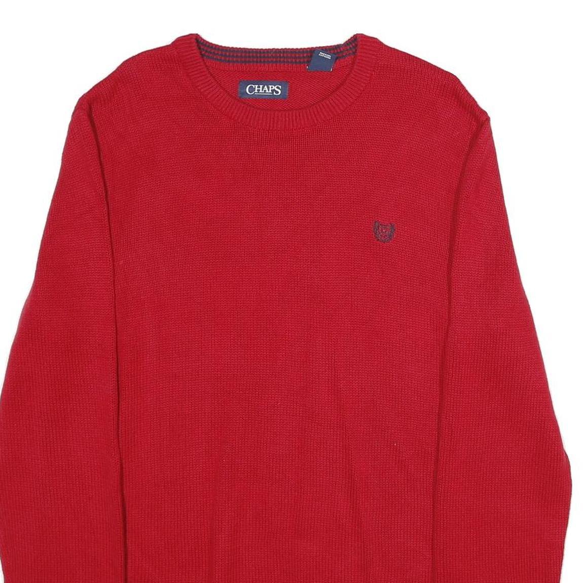 CHAPS Mens Red Plain Cotton Jumper Crew Neck Basic Knit M Classic Knitwear