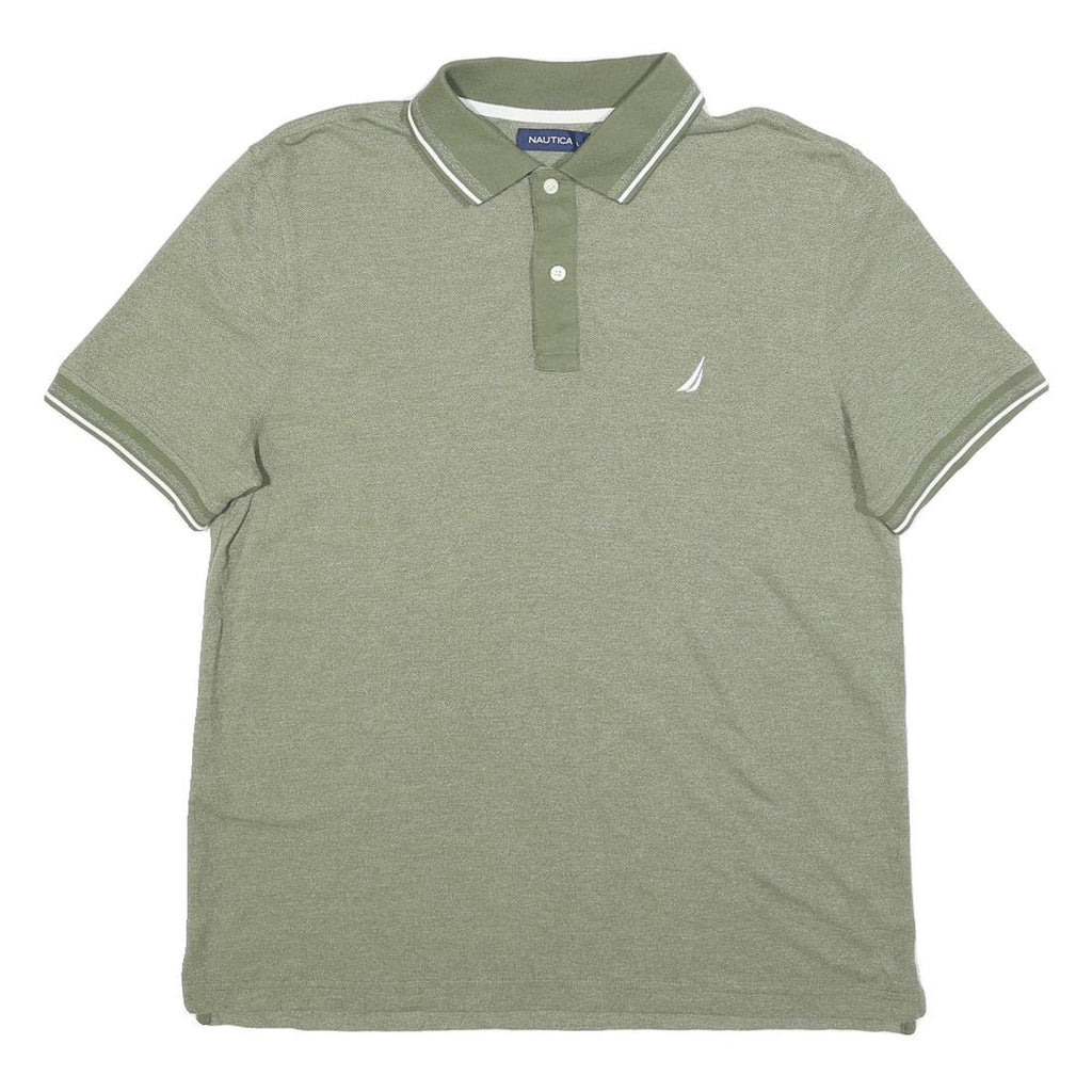 NAUTICA Mens Green Short Sleeve Plain Polo Shirt L Cotton Blend Casual