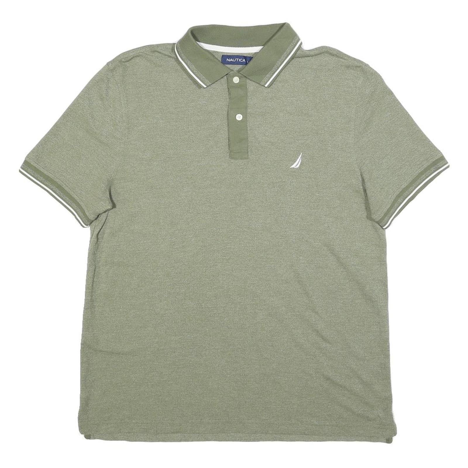 NAUTICA Mens Green Short Sleeve Plain Polo Shirt L Cotton Blend Casual