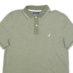 NAUTICA Mens Green Short Sleeve Plain Polo Shirt L Cotton Blend Casual