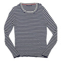 TOMMY HILFIGER Womens Blue & White Striped Plain Crew Neck Basic Knit Jumper S