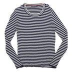 TOMMY HILFIGER Womens Blue & White Striped Plain Crew Neck Basic Knit Jumper S