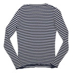 TOMMY HILFIGER Womens Blue & White Striped Plain Crew Neck Basic Knit Jumper S