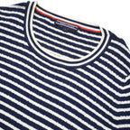 TOMMY HILFIGER Womens Blue & White Striped Plain Crew Neck Basic Knit Jumper S