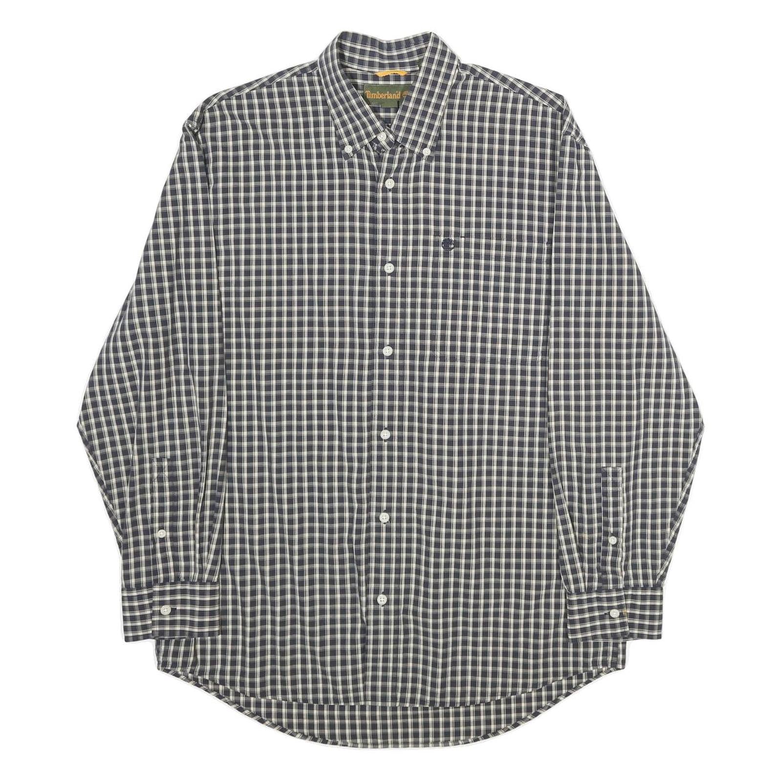 TIMBERLAND Mens Blue & White Check Shirt S Cotton Button Long Sleeve Casual