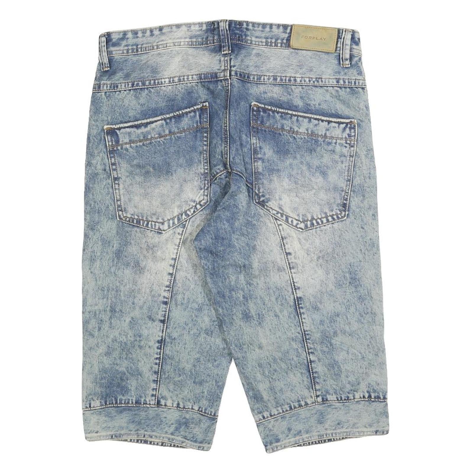 FORPLAY Mens Shorts Blue Denim Casual M W34 Button Fly Cotton Pockets