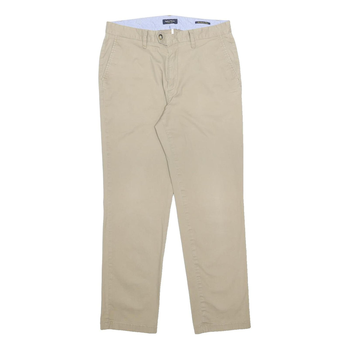 NAUTICA Mens Regular Fit Beige Cotton Blend Trousers W34 L32 Classic Zip Chinos