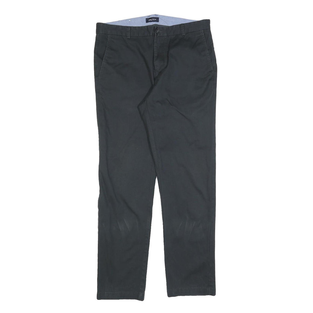 NAUTICA Mens Regular Fit Black Cotton Blend Trousers W34 L30 Classic Zip