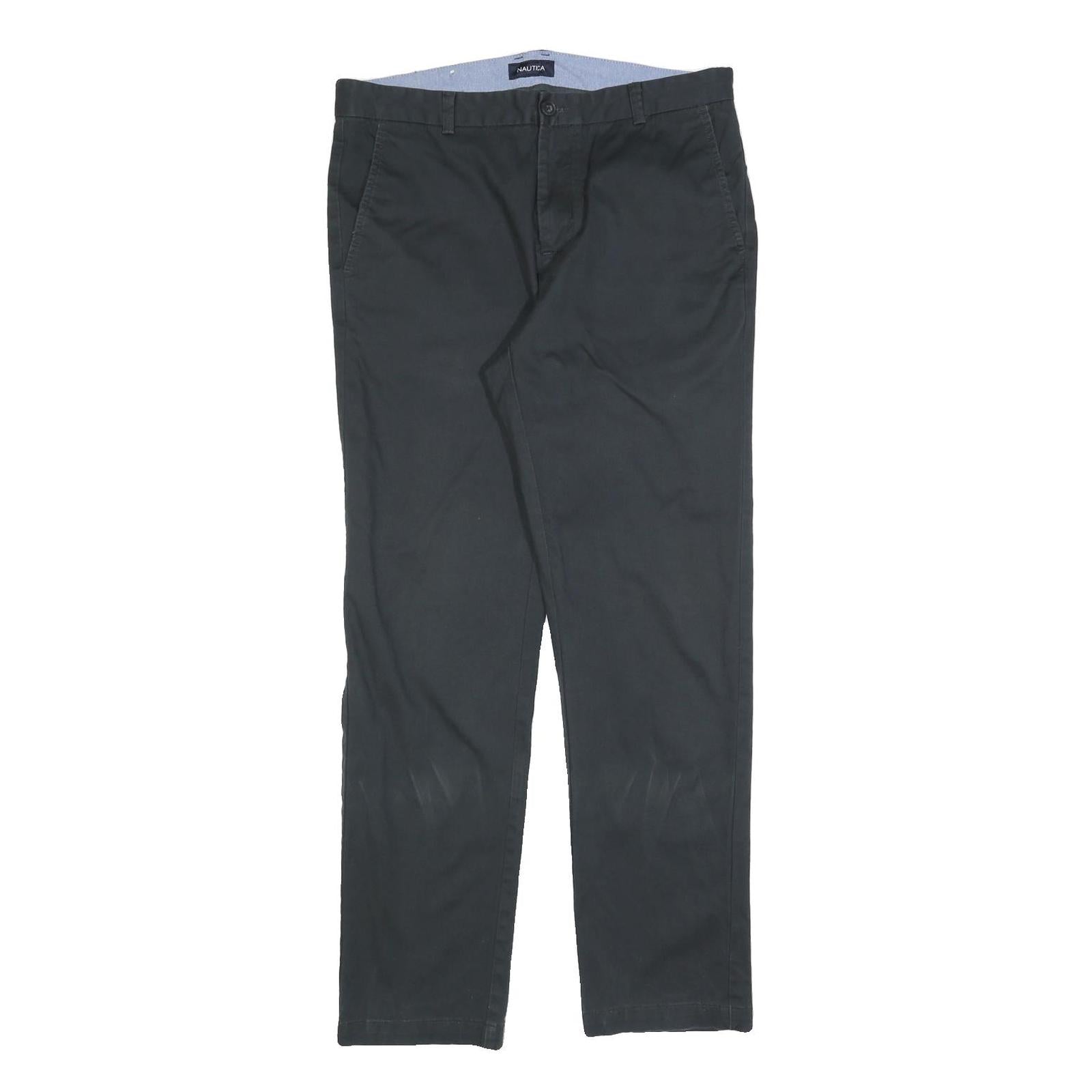 NAUTICA Mens Regular Fit Black Cotton Blend Trousers W34 L30 Classic Zip