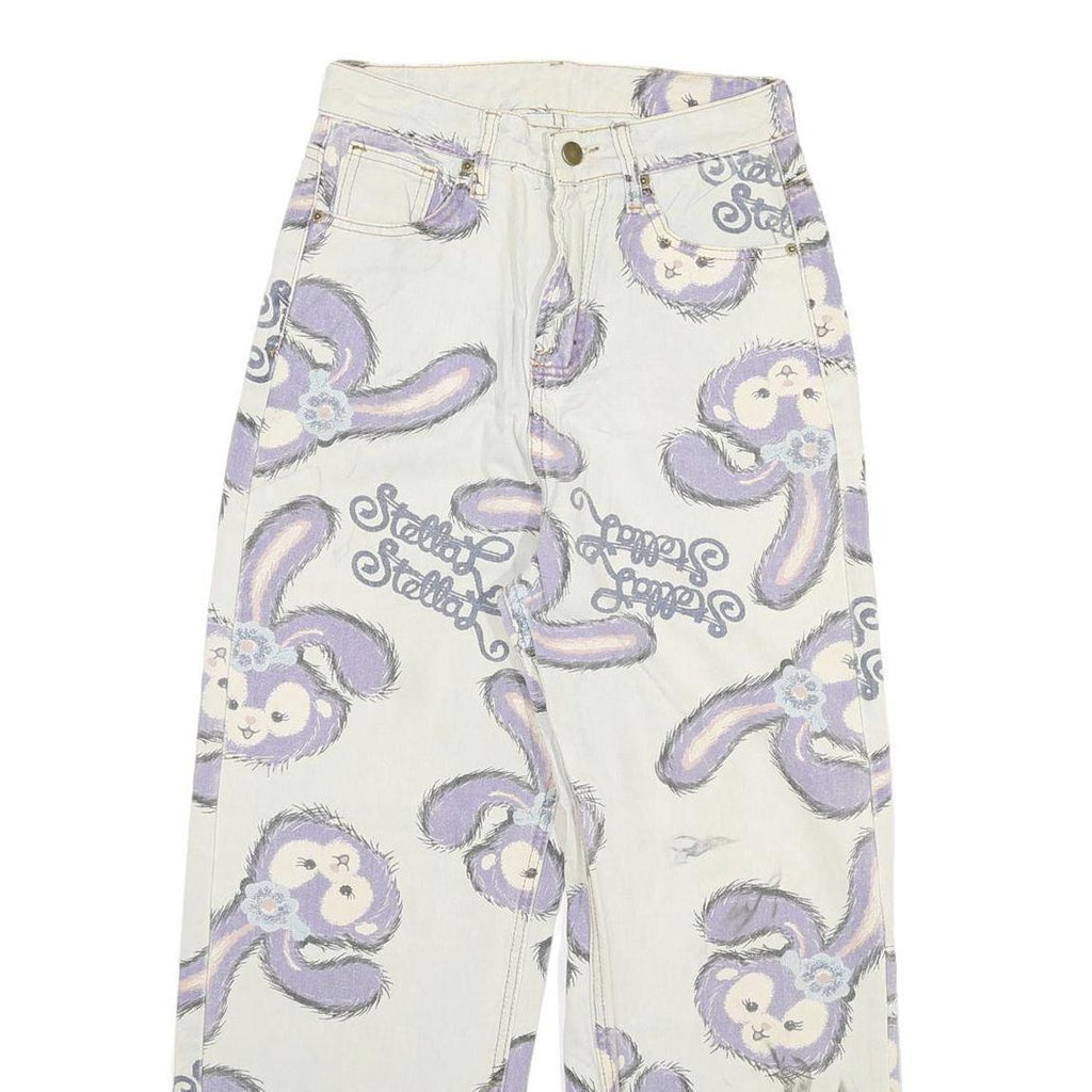 Womens Relaxed White Denim Printed Jeans Cotton Blend W26 L25 Bunny Pattern