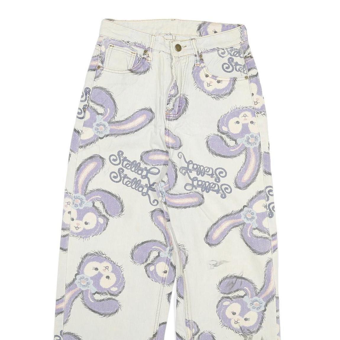 Womens Relaxed White Denim Printed Jeans Cotton Blend W26 L25 Bunny Pattern