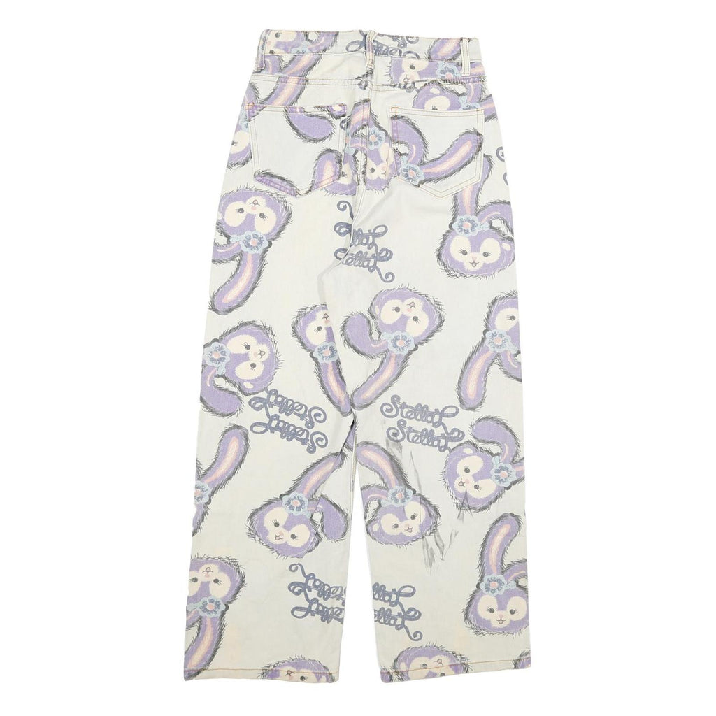 Womens Relaxed White Denim Printed Jeans Cotton Blend W26 L25 Bunny Pattern