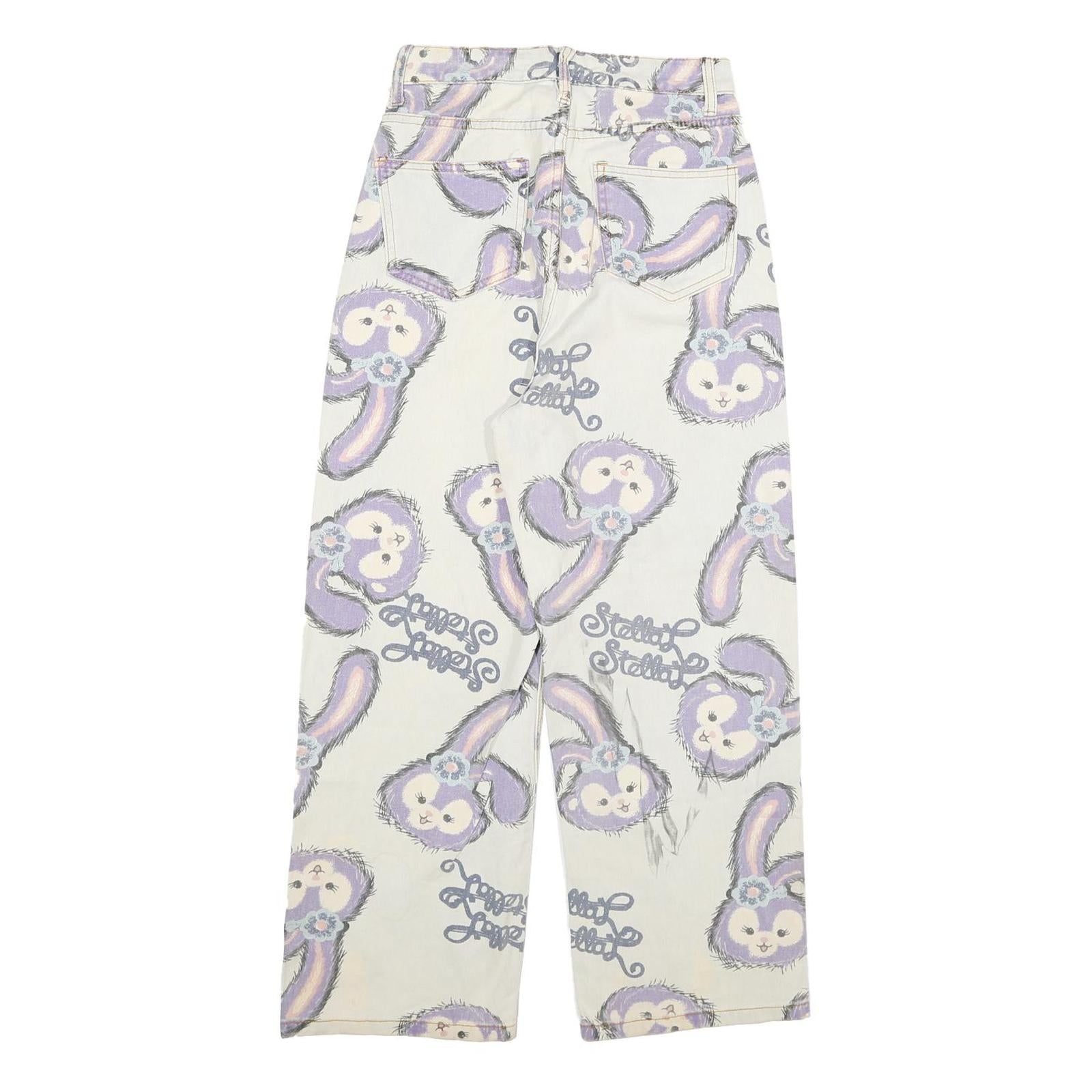 Womens Relaxed White Denim Printed Jeans Cotton Blend W26 L25 Bunny Pattern