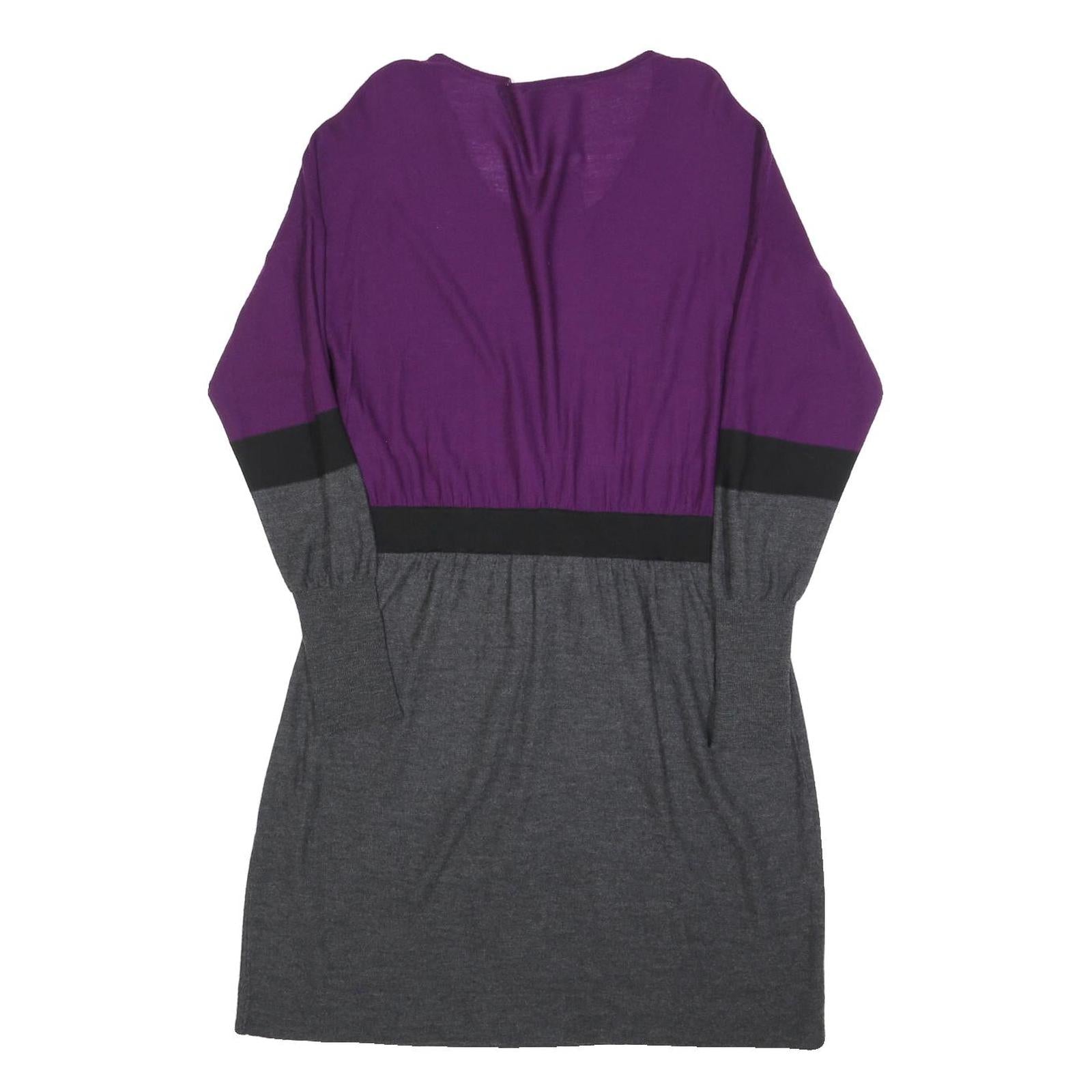PAULE KA Womens Purple & Grey Wool Blend Day Dress Knit Long Sleeve XL