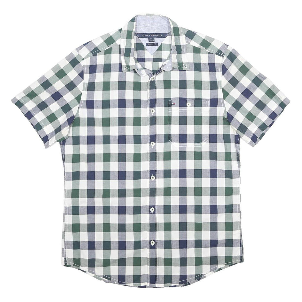 TOMMY HILFIGER Mens Blue & Green Check Shirt S Cotton Casual Summer